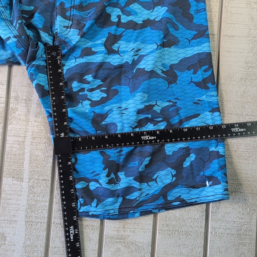 Pelagic 4 Tek Board Shorts Men's 38 Blue Fish Camouflage Performance Zip Pocket - Picture 4 of 8